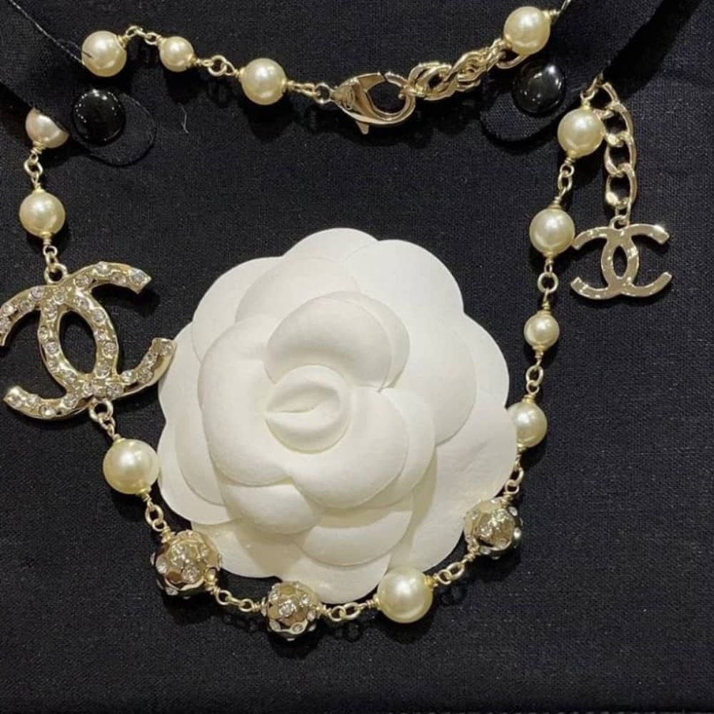 Ch**el Pearl And Crystal Necklace