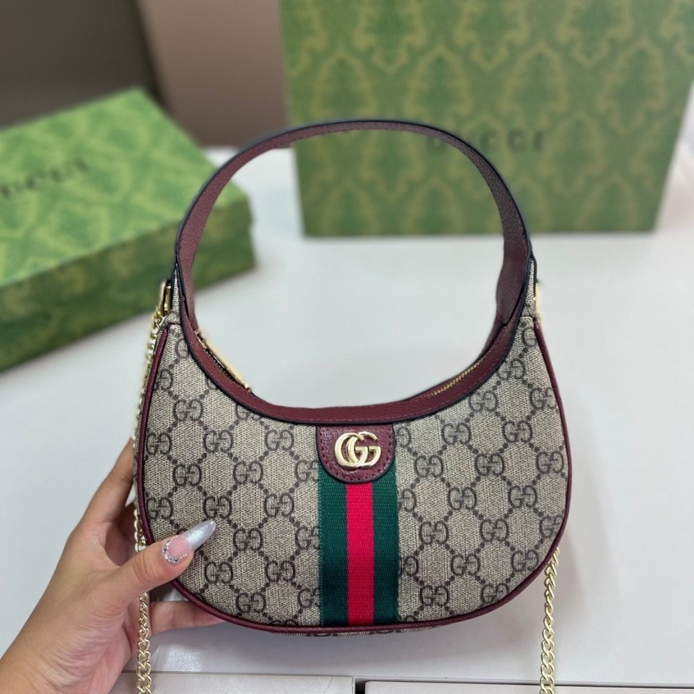 Gvc*1 Ophidia Small Shoulder Bag Beige And Dark Red Gg Fabric 22Cm ‎838463 Fae0P 9789