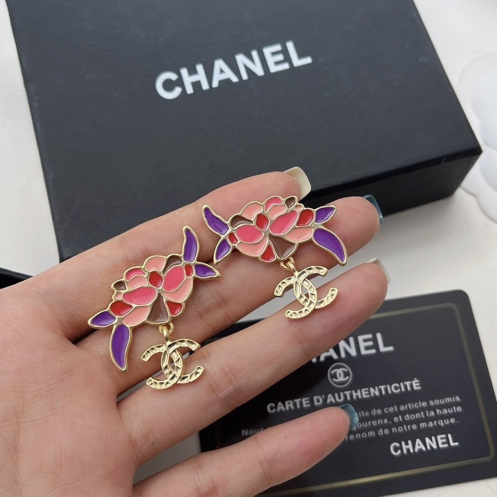 Ch**el Pendant Earrings Gold And Multicolour Abf933 B21129 U2138