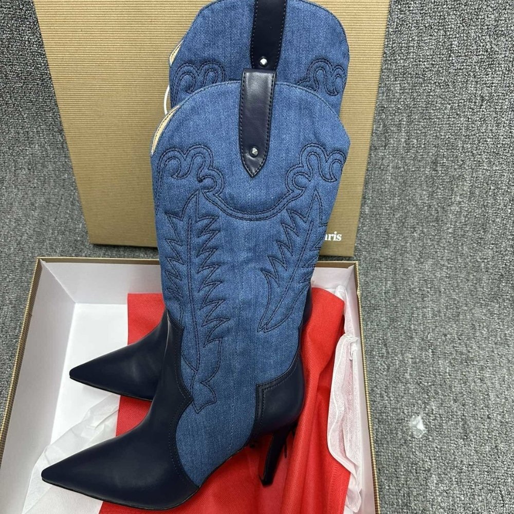 [S*per Vip 1:1] Chr1st1an Louboutin Santiabooty 85 Boots Denim Blue 32404636603
