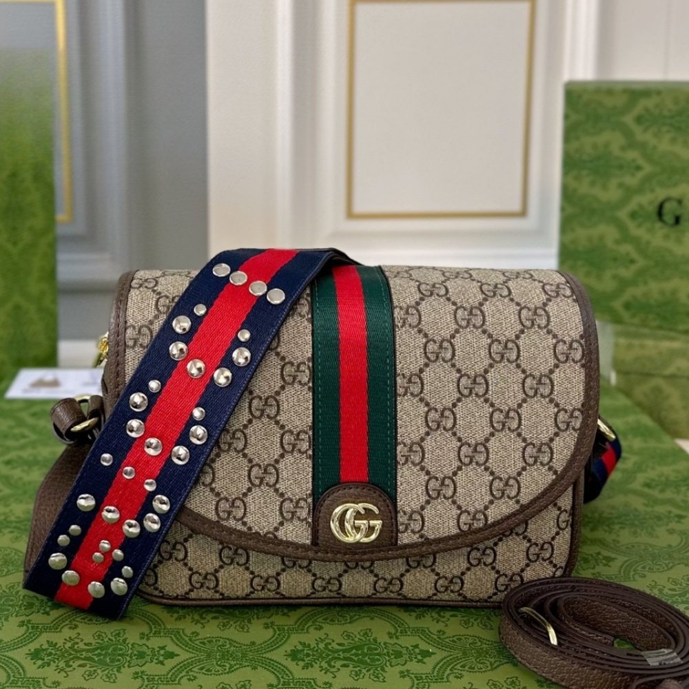 Gvc*1 Ophidia Small Shoulder Bag Beige And Dark Brown 23Cm 722117 Faax3 9789