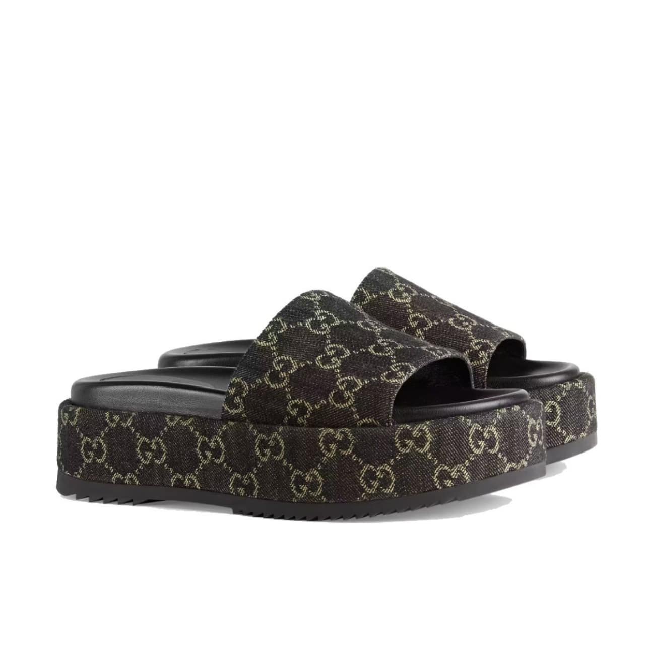 Gvc*1 Women’S Gg Lame Platform Slide Sandal Black 623212 Un300 1289