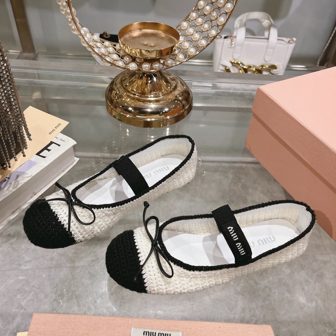 M1um1u Crochet Knit Ballerina Shoes White 5F138E 2Cq2 F0C56 F 005