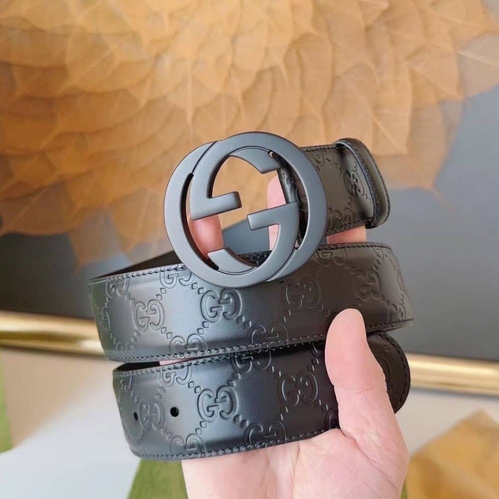 Gvc*1 Belt With Interlocking G Buckle Black Maxi 774153 Aabza 1000