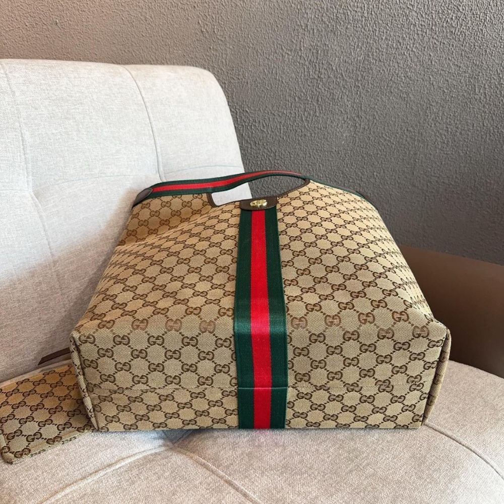 Gvc*1 Giglio Large Tote Bag Beige And Brown GG Canvas 36Cm 865452 FAFZE 9871