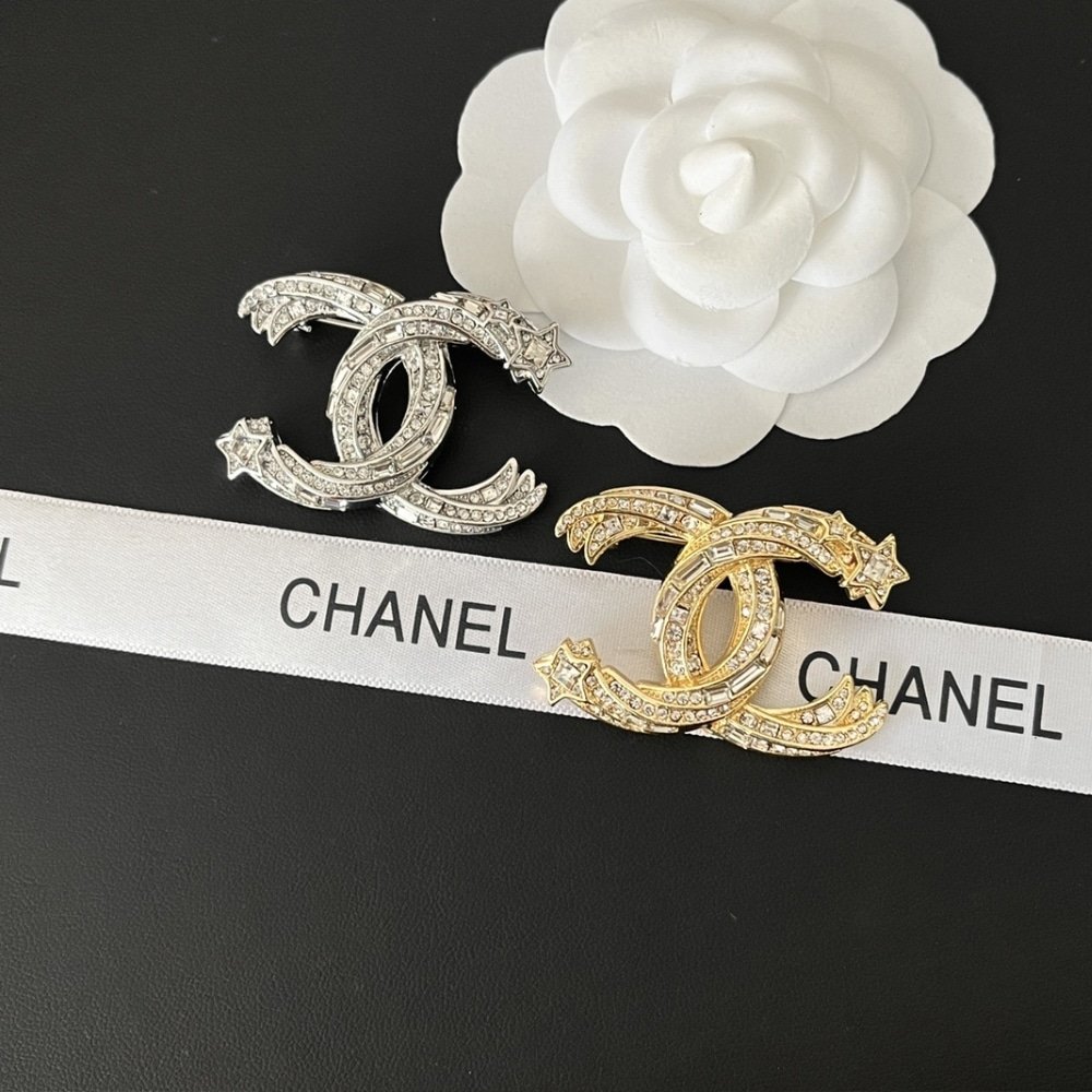 Ch**el Cc Brooch Silver With Stones Attached And Two Stars