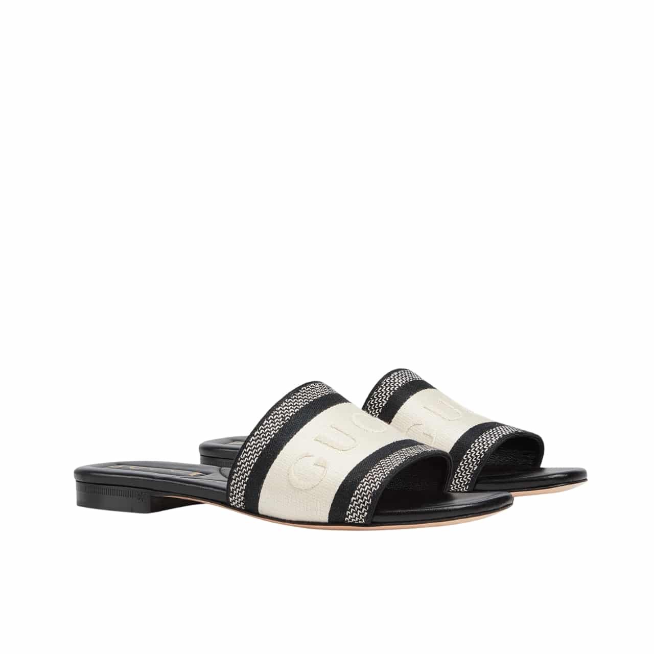 Gvc*1 Women Slide Sandal With Web Black And White 817564 Faecg 8843