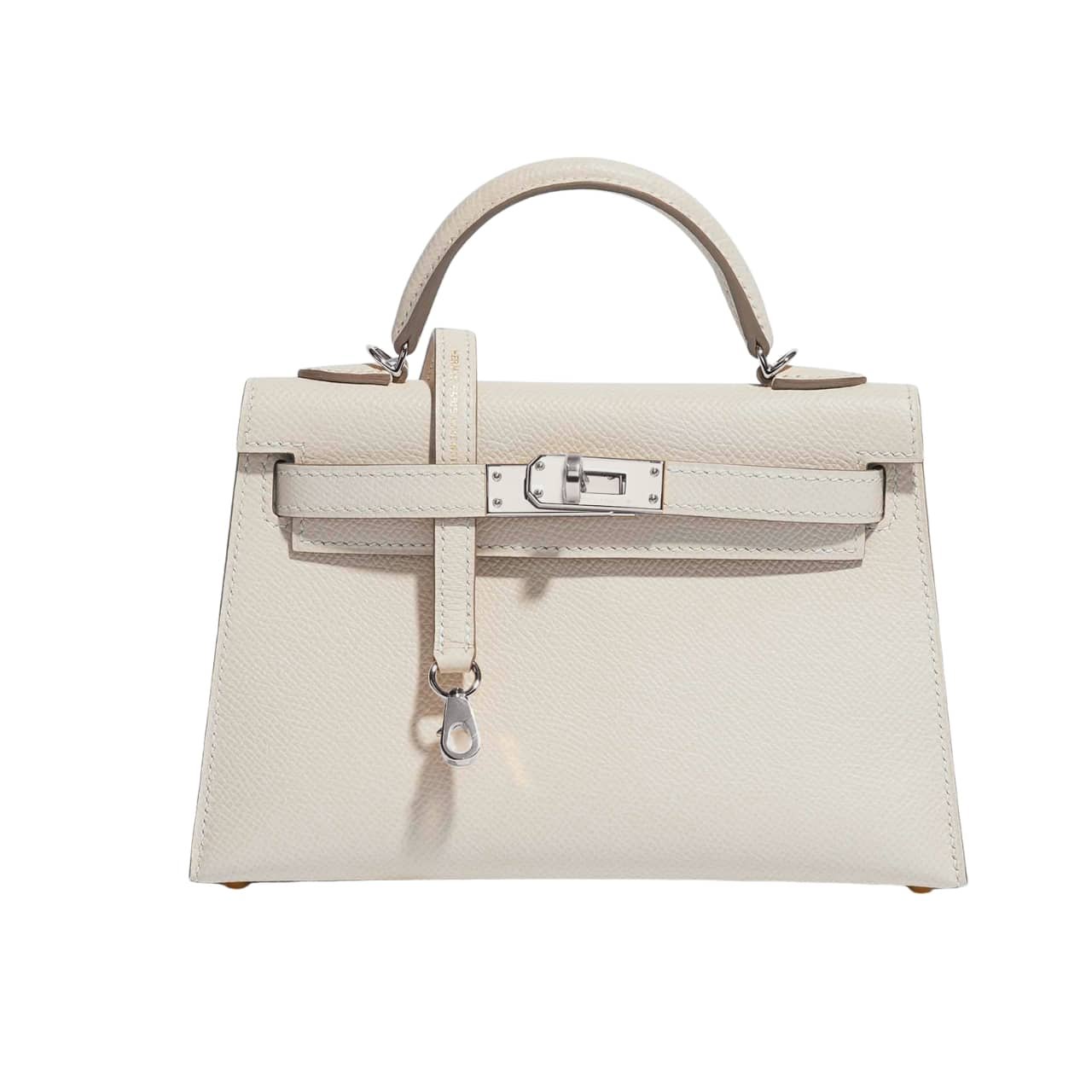 H**me5 Mini Kelly Bag Epsom White Silver Hardware 20Cm