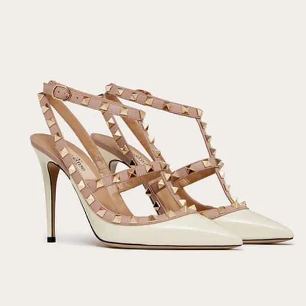 Va1e*ntin0 Patent Rockstud Caged Pump 100Mm Light Ivory Zw2S0393Vnwl62
