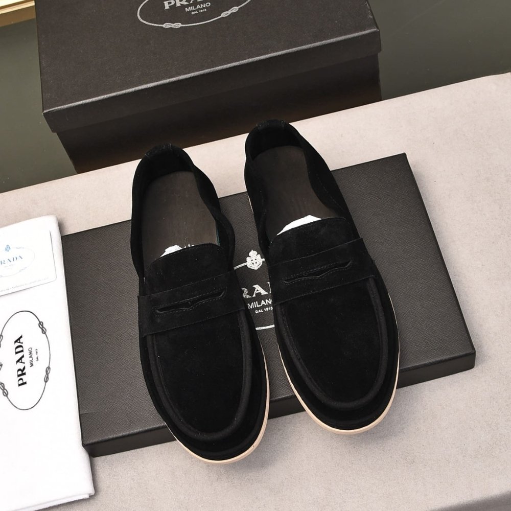 Pra*a Men’S Suede Loafers Leather Black