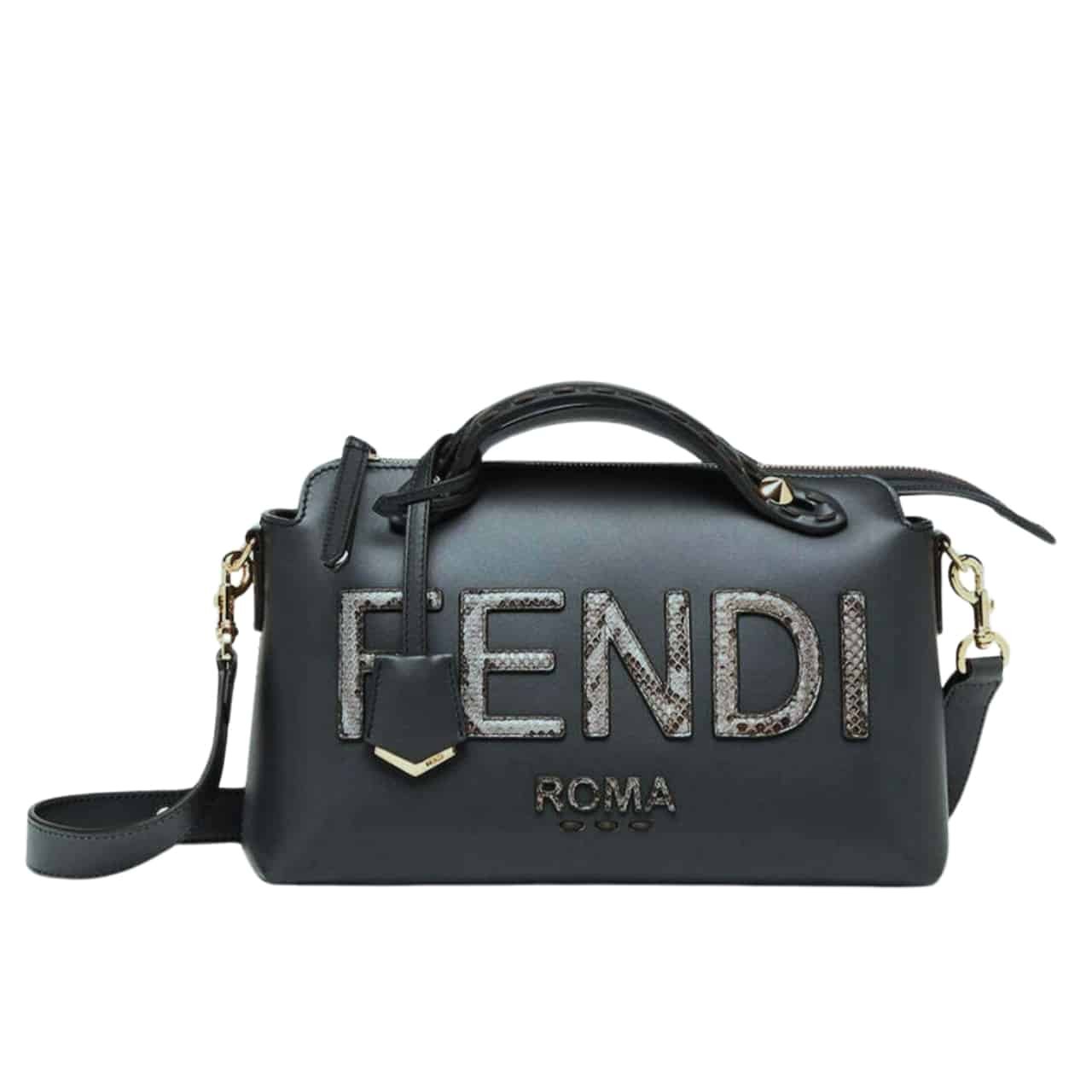 F**di By The Way Medium Boston Bag Elaphe Black 28Cm