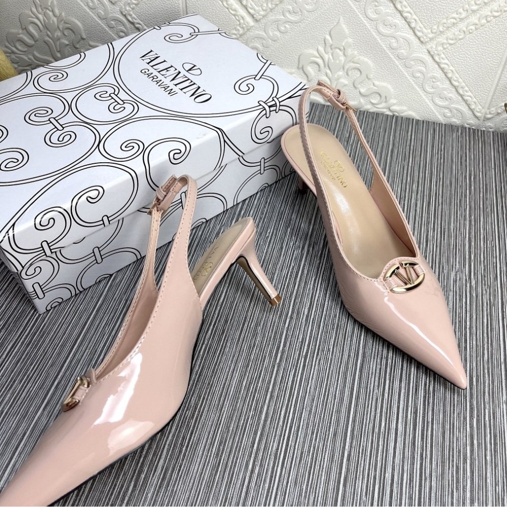 Va1e*ntin0 Vlogo The Bold Edition Slingback Pumps In Patent Leather 60Mm In Beige Rose