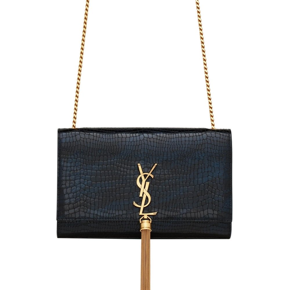 Sa1nt Lau*nt Kate Medium With Tassel In Shiny Crocodile Embossed Leather Black 22Cm 354119Aaay14083