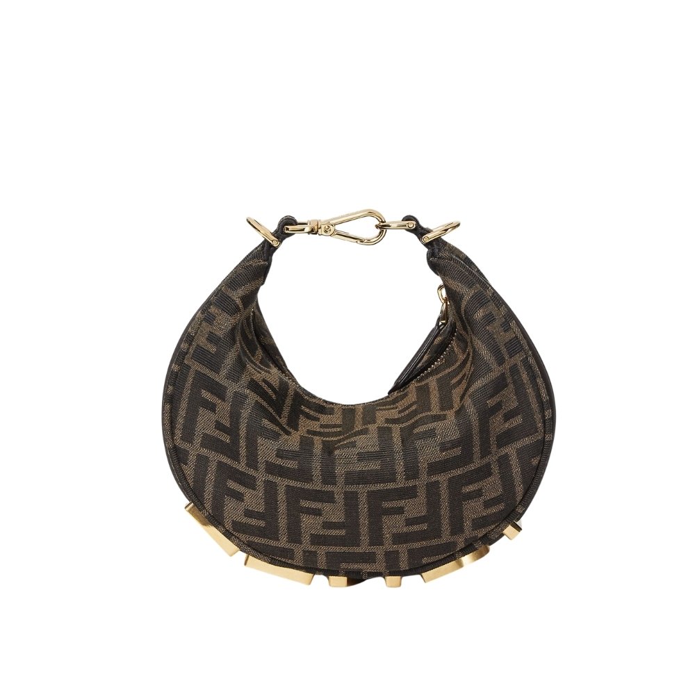 F**di F**digraphy Mini Bag FF Jacquard Fabric Brown 20Cm 8BS081ALP3F1MAT