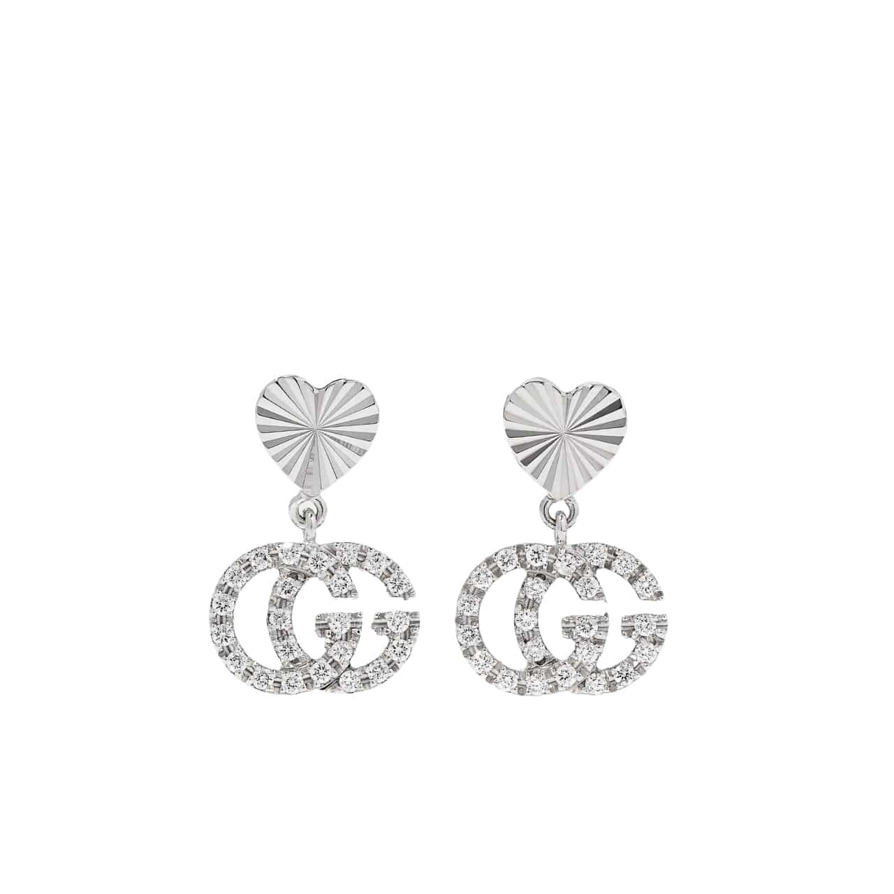 Gvc*1 Gg Heart Earrings Silver With Crystals