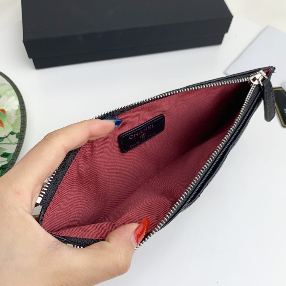 Ch**el Classic Zip Pouch Wallet Black 22Cm
