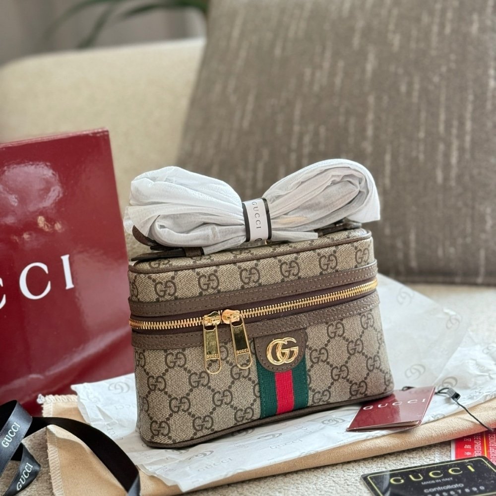 Gvc*1 Ophidia Small Vanity Bag Beige And Dark Brown 18Cm ‎816357 96Iwg 8745