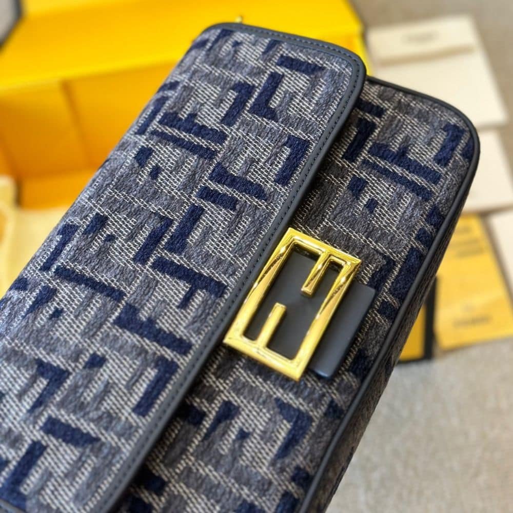 F**di Baguette Ff Chenille Bag Dark Blue 27Cm