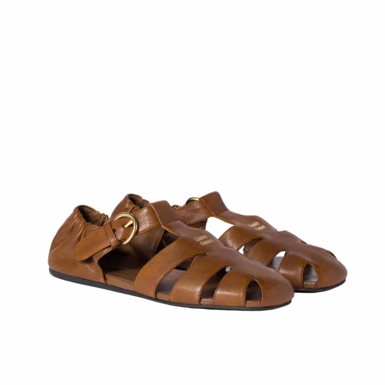 M1um1u Ruches Nappa Fisherman’s Sandals Oak 5E395E Efx F0316 F 005