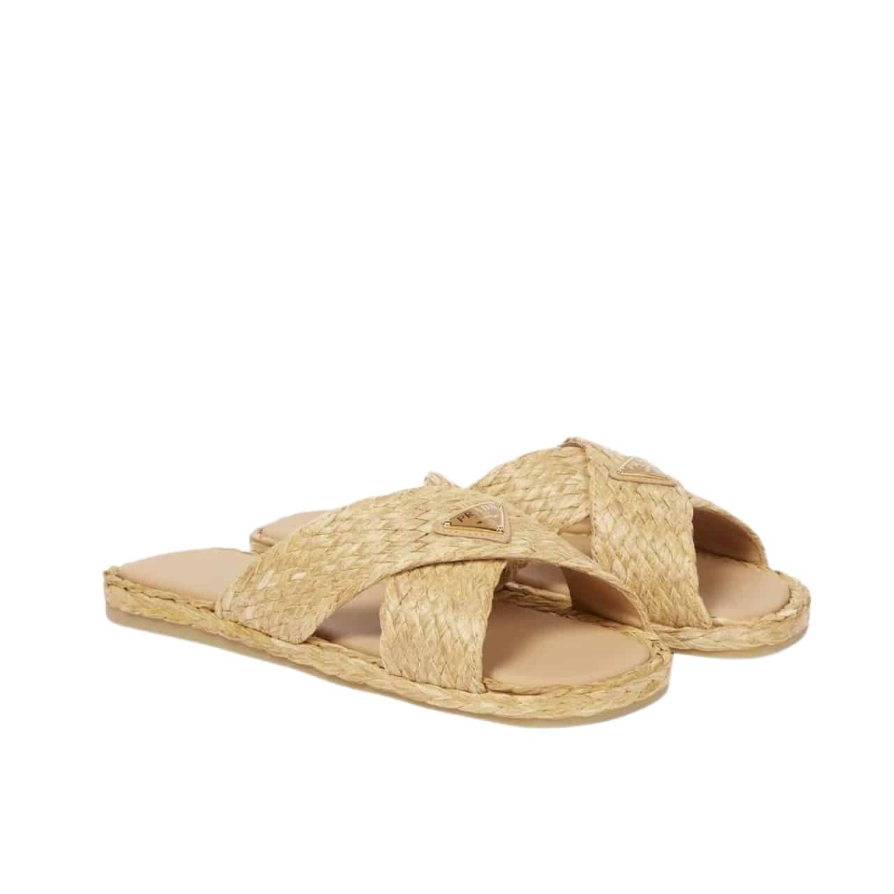 Pra*a Raffia Crisscross Slides Natural