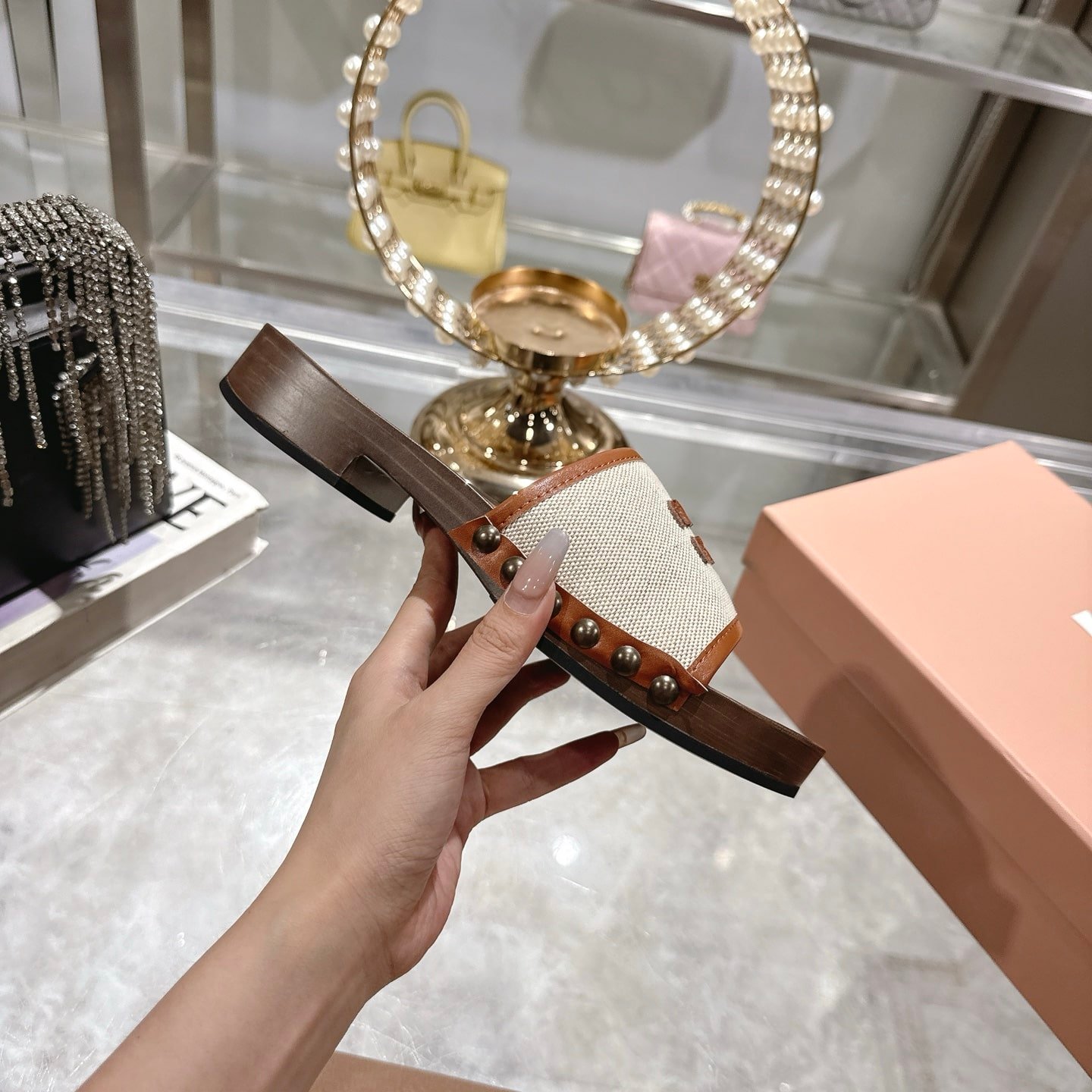 Miu Miu Canvas And Leather Clogs Beige 5Z445E Q1D F062F F 030