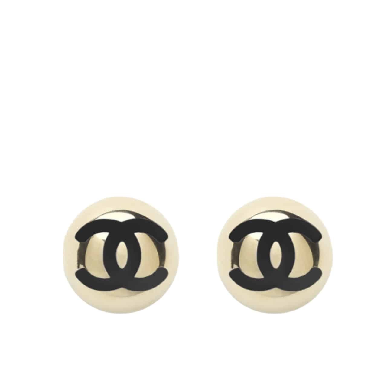 Ch**el Stud Earrings Gold Black Abe810 B19198 Nacvd