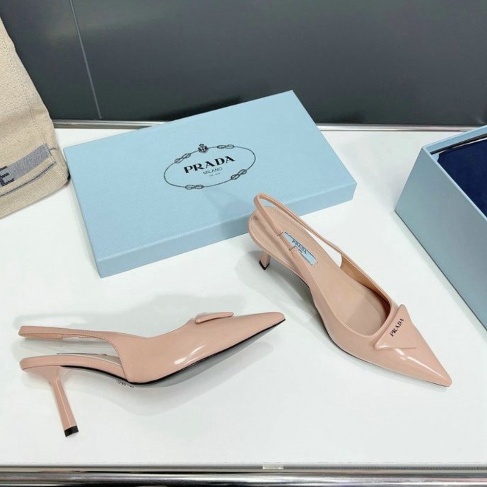 Pra*a Brushed Leather Slingback Pumps Beige Pink 1I901M 055 F0236 F 075