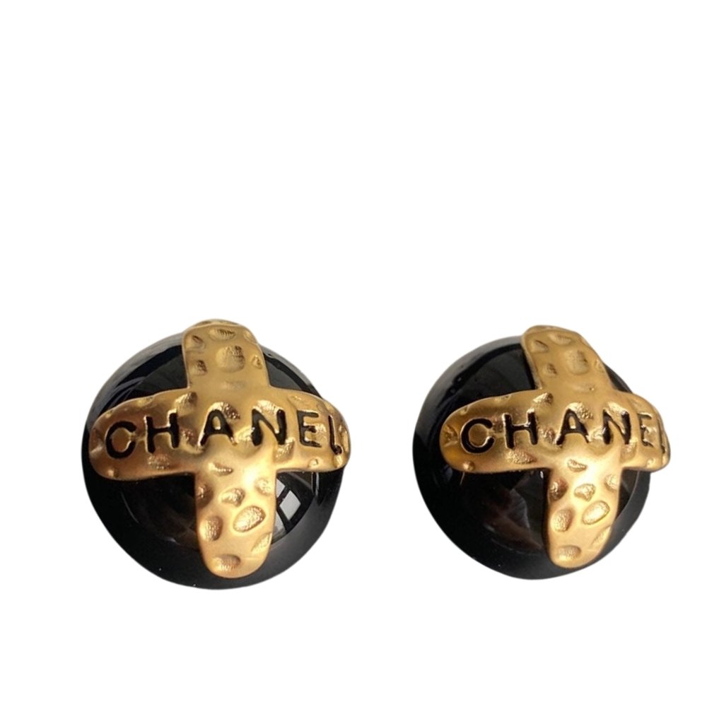 Ch**el Button Black Earrings