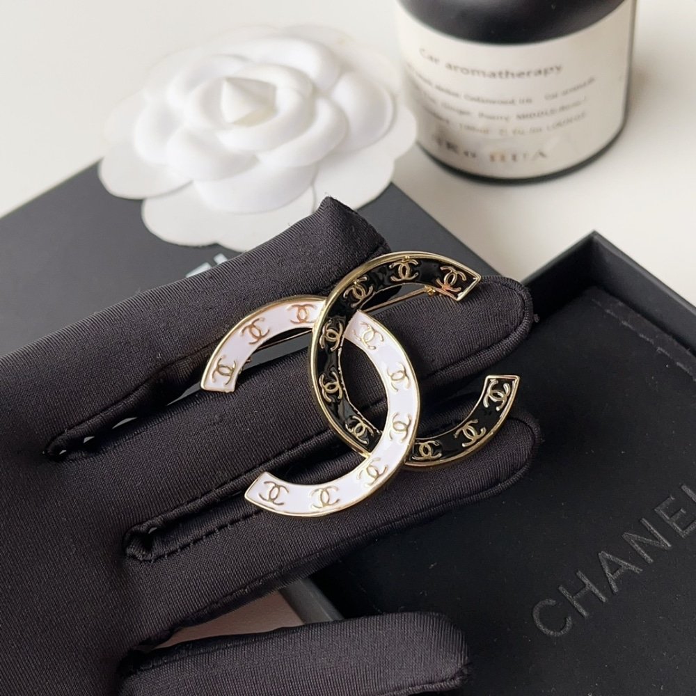 Ch**el Cc Brooch Black And White