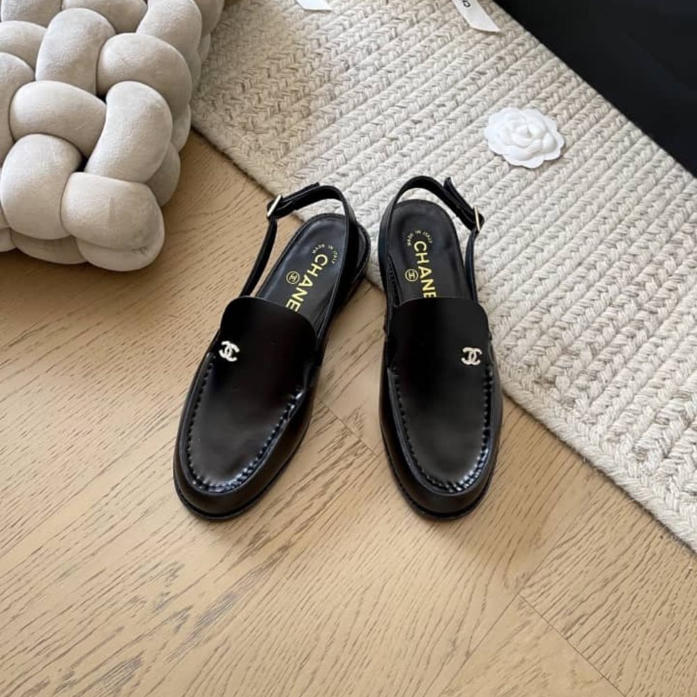 Ch**el Interlocking Cc Logo Slingback Flats Black