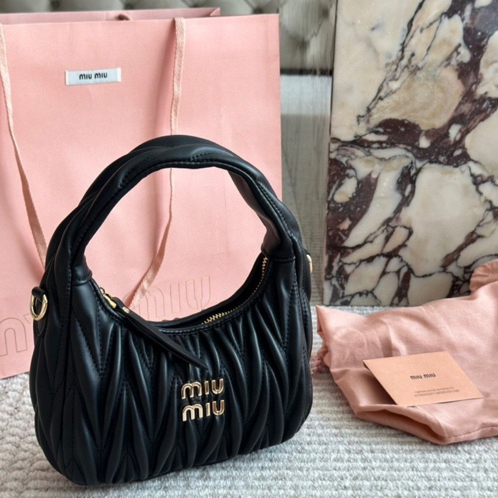 M1um1u Wander Matelassé Nappa Hobo Bag Black 20Cm 5Bc125 An88 F0002 V Ooy