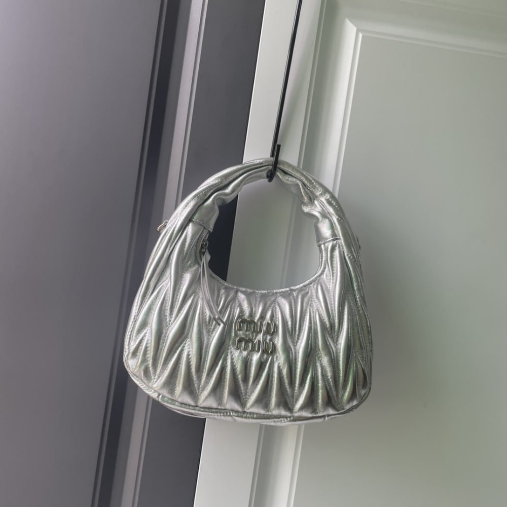 M1um1u Wander Matelassé Nappa Hobo Bag Silver 23Cm 5Bc125 An88 F0118 V Ooy