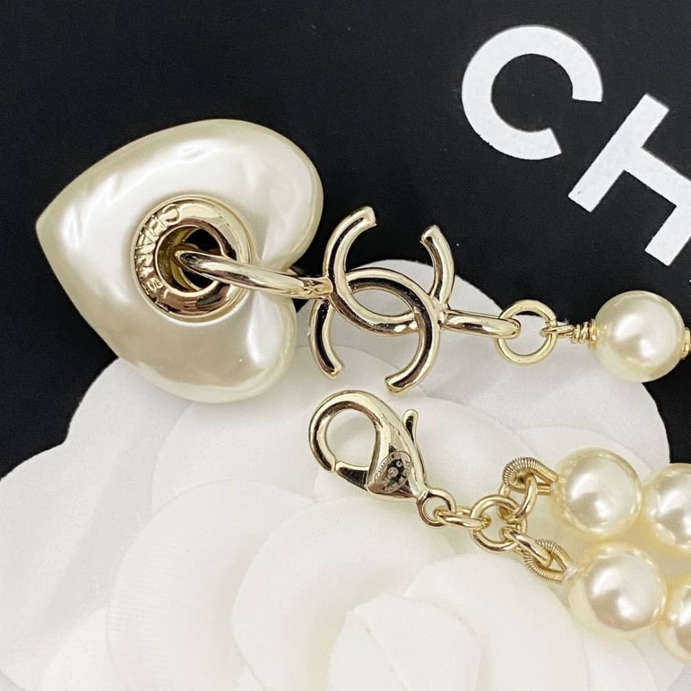 Ch**el Double Strand Pearl Necklace with Heart Shaped Charm