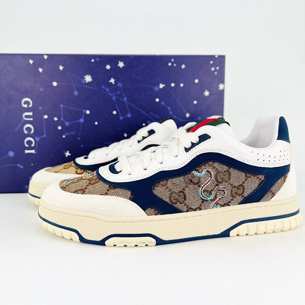 Gvc*1 Men Re Web Trainer Beige And Blue Gg Canvas 821730 Aaemc 9566