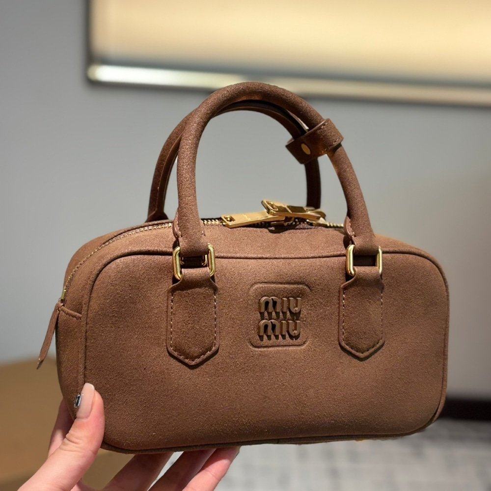 M1um1u Arcadie Padded Suede Top Handle Bag Cocoa Brown 23Cm 5Bb142 2Cs4 F0324 V Oon
