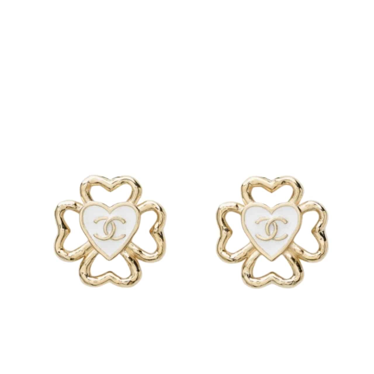 Ch**el Four Leaf Clover Heart Earrings Abf311 B19851 Nafgv