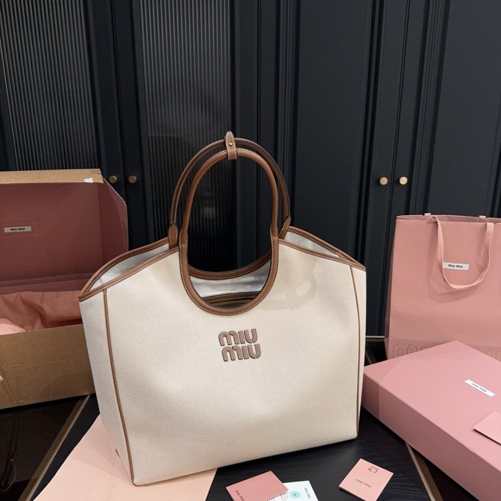 M1um1u Ivy Tote Bag Beige And Brandy 38Cm