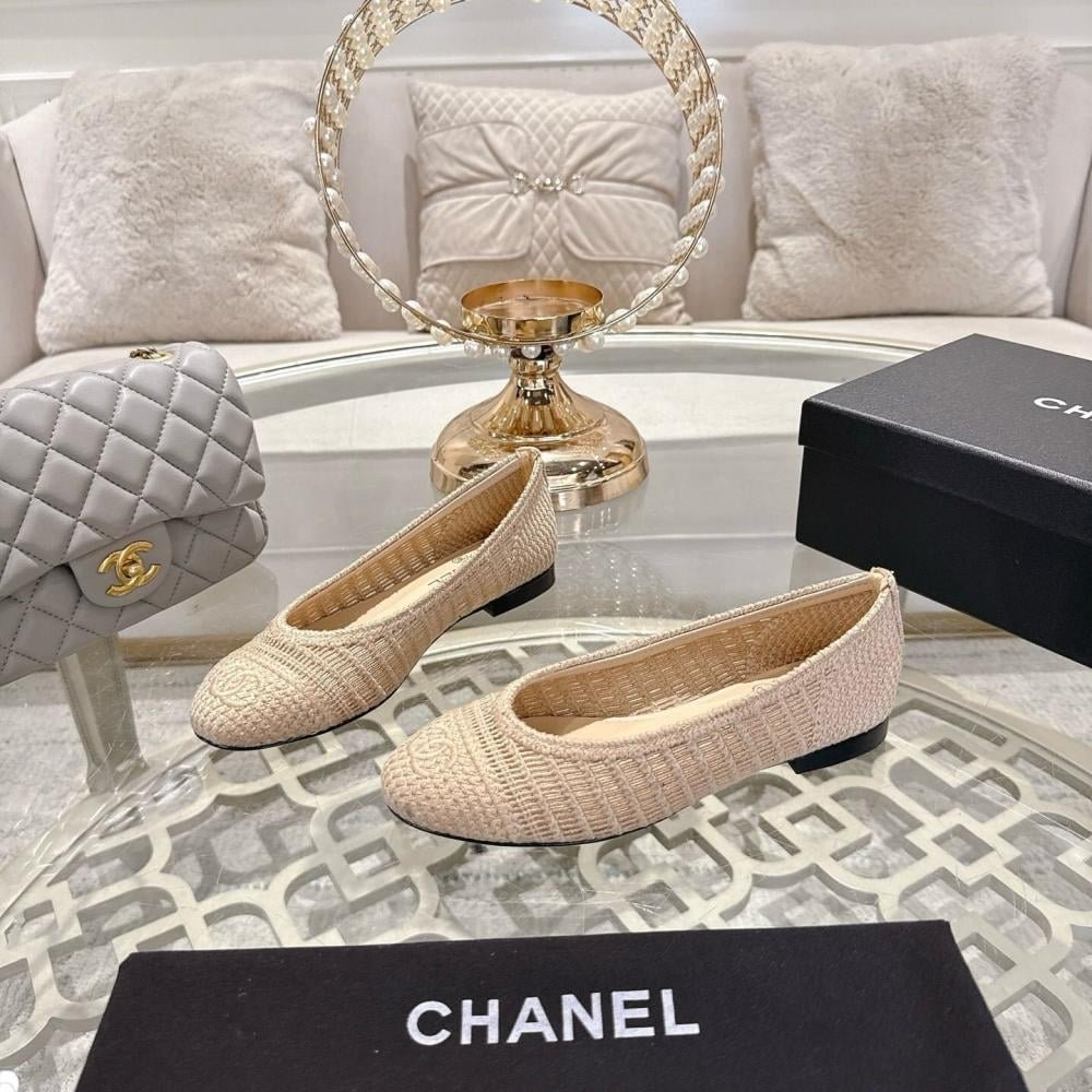 Ch**el Ballet Flat Raffia White And Beige G46352 B19806 Nafbo