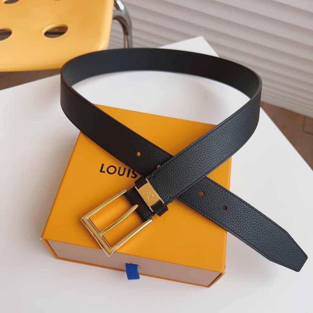 L0vis Vvtt0n LV City Pin Belt Gold Hardware Black 35mm
