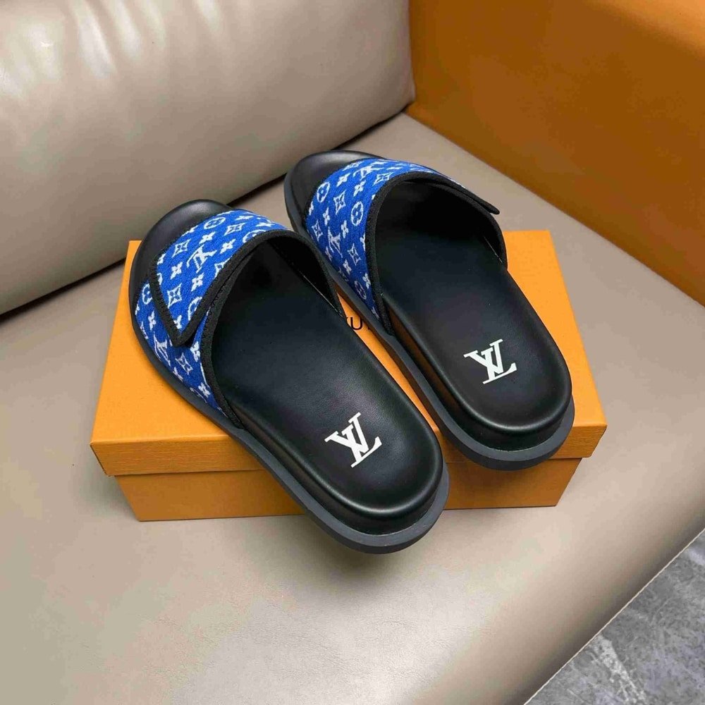 L0vis Vvtt0n Velcro Slides Monogram Blue