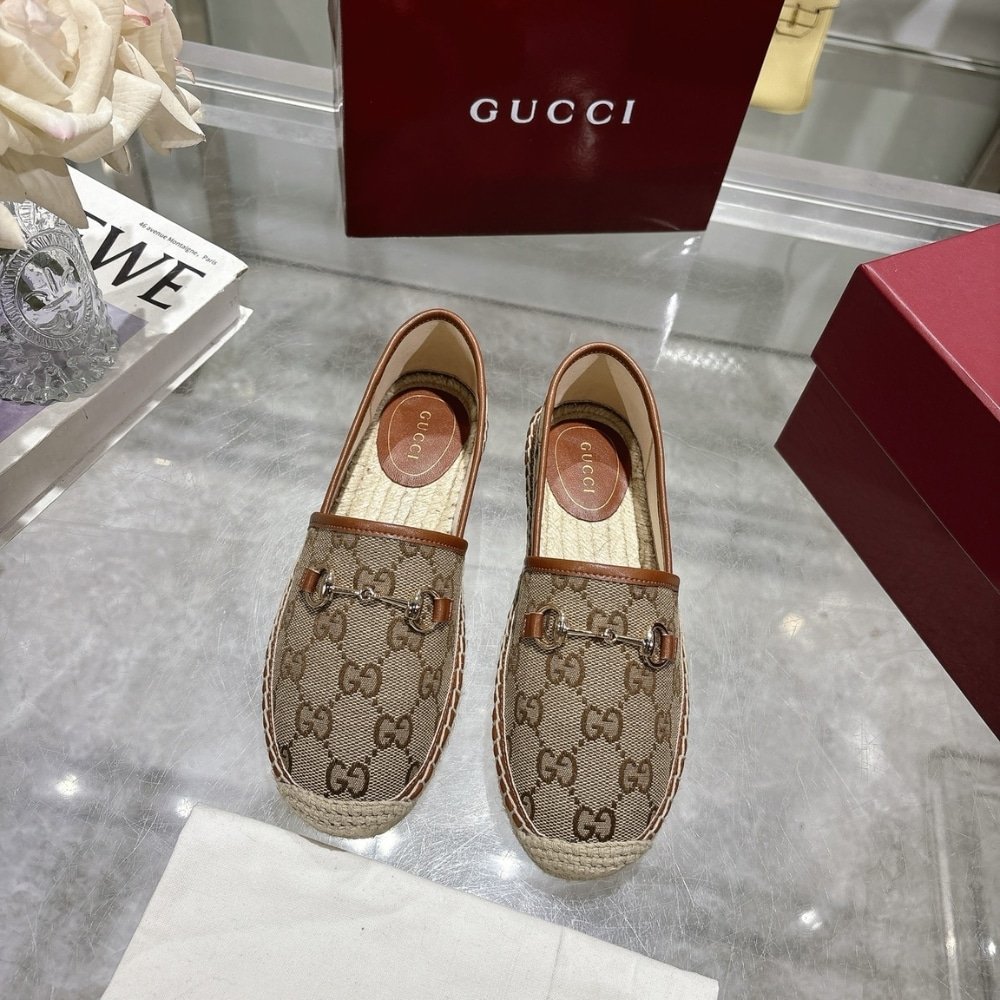 Gvc*1 Women Espadrille With Horsebit Beige And Dark Brown Gg Canvas 817244 9Sf40 2547