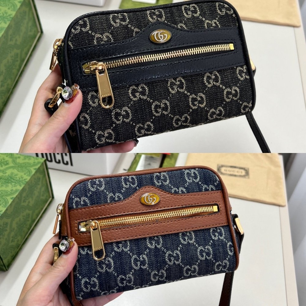 Gvc*1 Ophidia Shoulder Bag Gg Denim Mini Black 17Cm