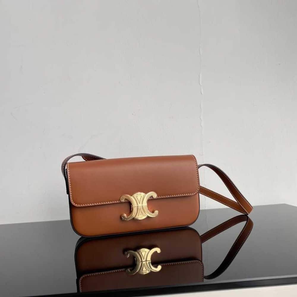 Ce1i*e Triomphe Shoulder Bag In Shiny Calfskin Brown 194143Bfn04Lu