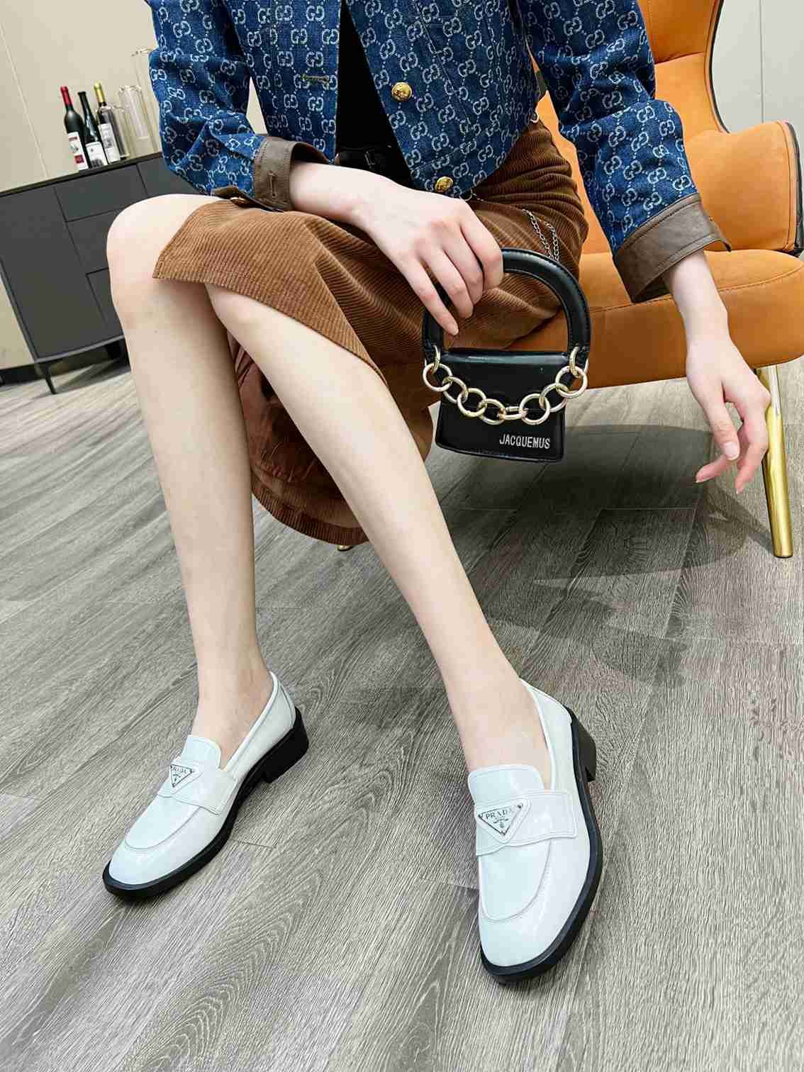Pra*a Patent Leather Loafers White 1D902M 069 F0009 F 025
