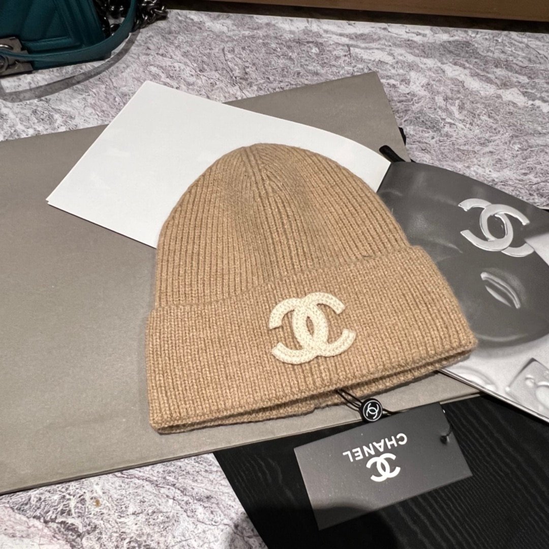 Ch**el White Cc Wool Beanie Beige