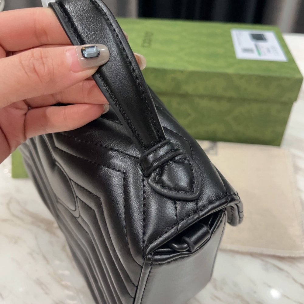 Gvc*1 Gg Marmont Small Top Handle Bag Black 21Cm 702563 Dtdfv 1000