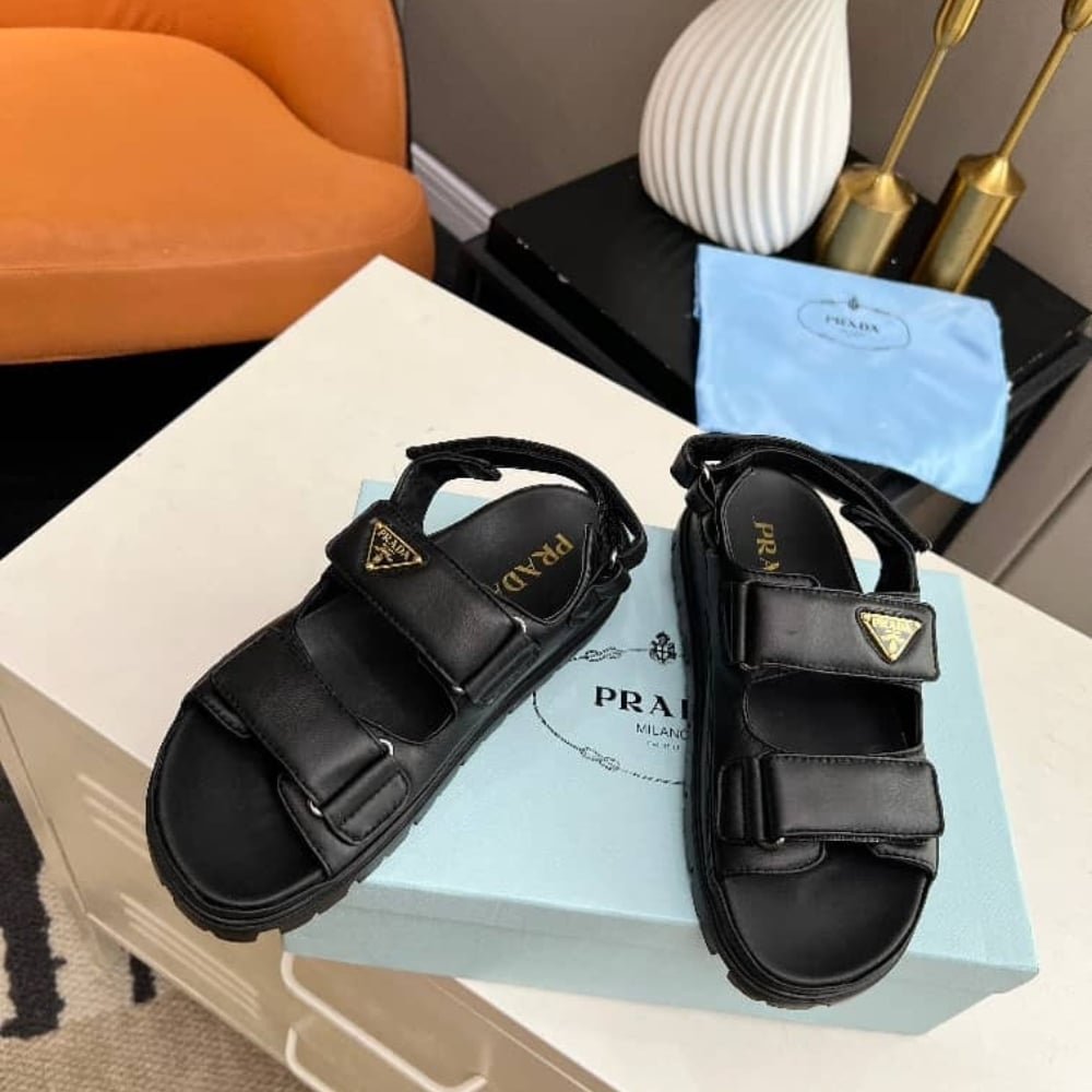 Pra*a Flat Nappa Leather Sandals Black 1X416N 038 F0002 F 020