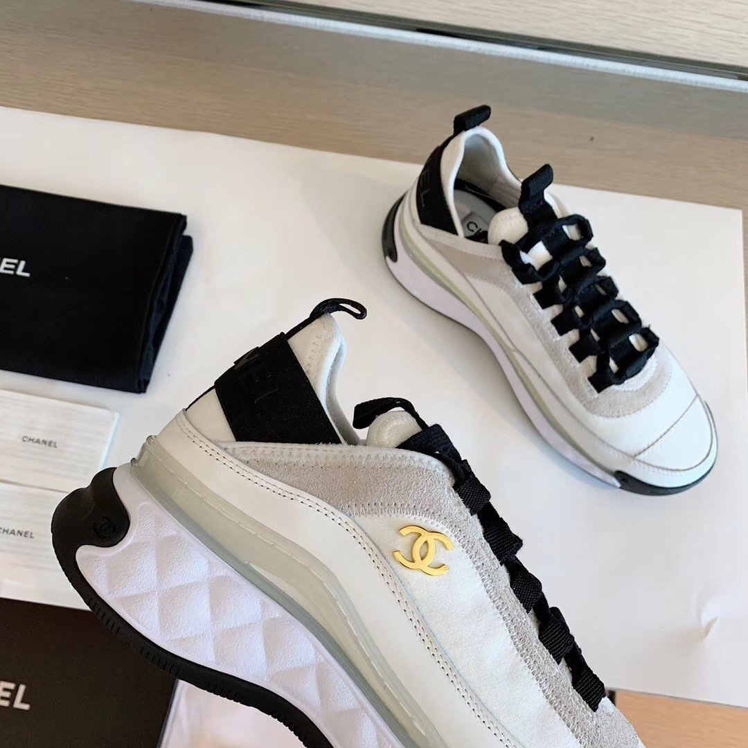 Ch**el Velvet Sneakers Ivory And Black G35617