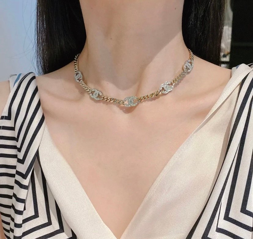 Ch**el Choker Metals And Stone Grains Gold Silver And Transparent Ab6444 B06011 Nc835