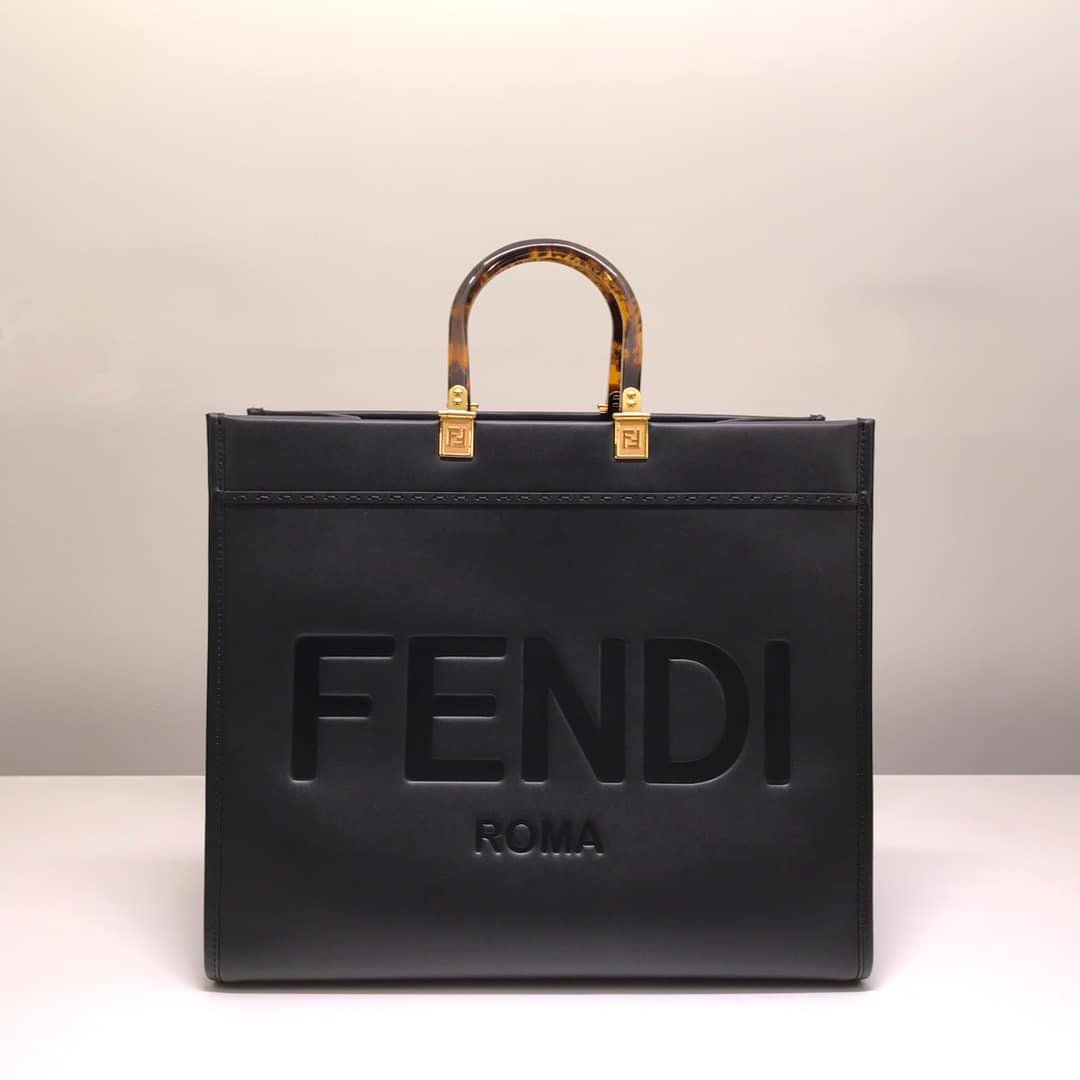 F**di Sunshine Large Black Leather Shopper 41Cm 8Bh372Abvlf0Kur